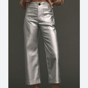 Anthropologie Maeve Shiny Silver Pants